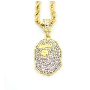 Gold Ape Necklace Diamond Rope Chain Hip Hop